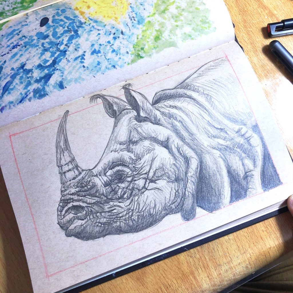 One-Horned Rhinoceros Copic Marker Illustration - 06 preview image