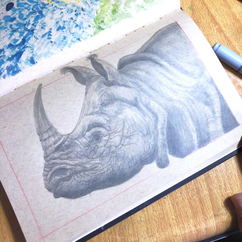 One-Horned Rhinoceros Copic Marker Illustration - 05 preview image
