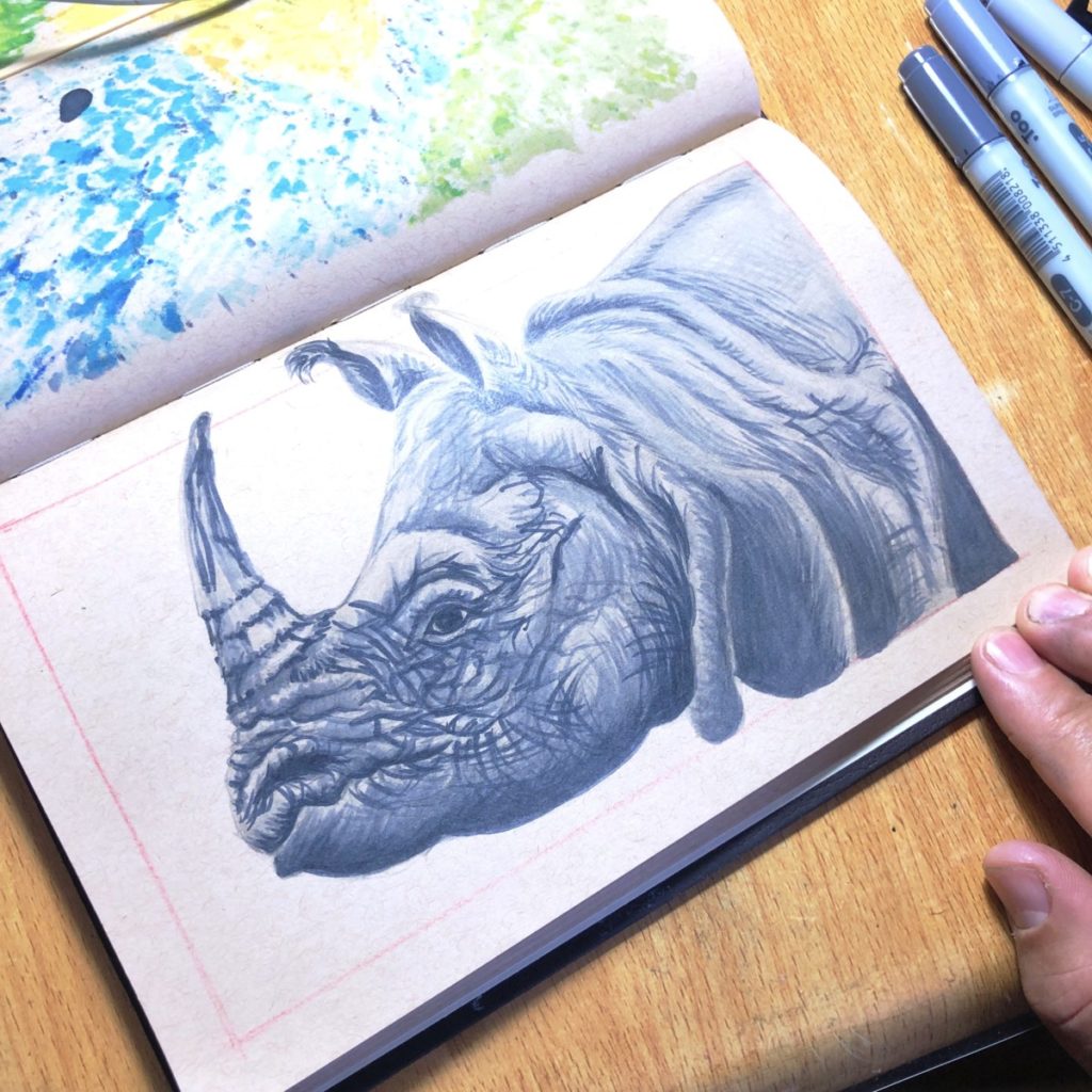 One-Horned Rhinoceros Copic Marker Illustration - 04 preview image