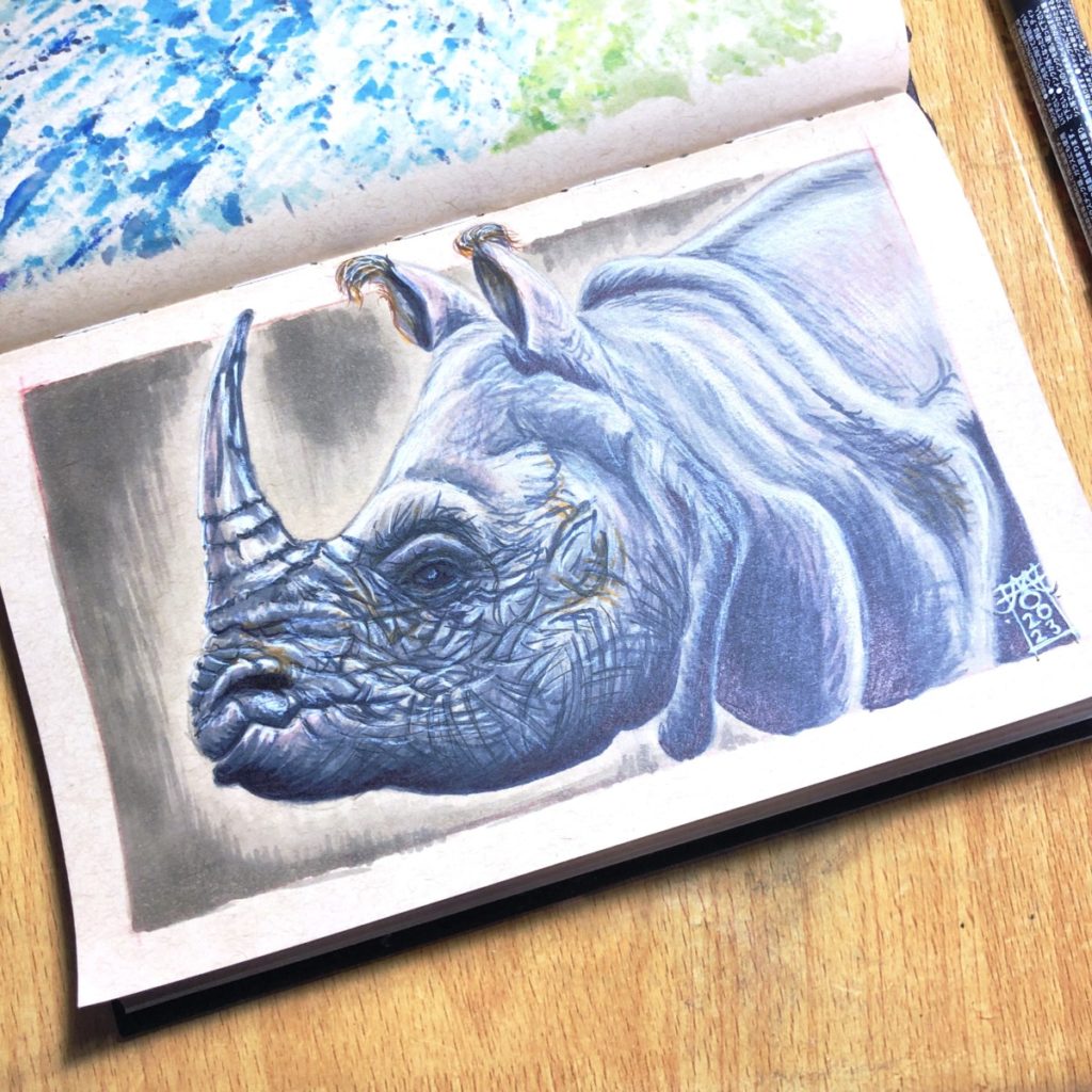 One-Horned Rhinoceros Copic Marker Illustration - 02 preview image