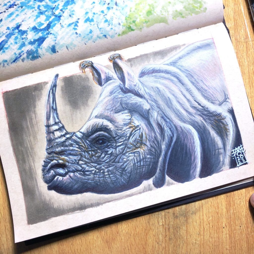 One-Horned Rhinoceros Copic Marker Illustration - 01 preview image